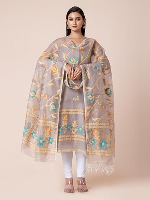 Dhakai Jamdani Cotton Unstitched Kurti with Dupatta